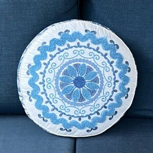 Blue Mandala Paisley Cotton Round Decorative Pillow Bohemian Decor
